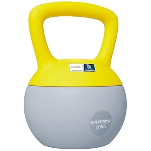 Kettlebell 10kg – Collaboration Aosom.fr x FFHandball – haltère avec poignée antidérapante pour fitness musculation cardio, gris et jaune
