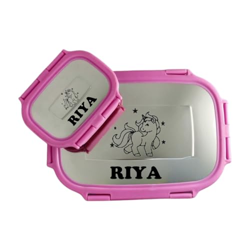 Image of ncgifts Personalized Tiffin Box | Customized Lunch Box | Personalized Stainless Steel Tiffin Box | Your Child's Name and Favourite Character Engraved | for Scholl Students (Pink)