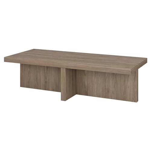 Henn&Hart 54\" Wide Rectangular Coffee Table in Weathered Gray, for Home, Living Room, Bedroom, Entertainment Room, Office
