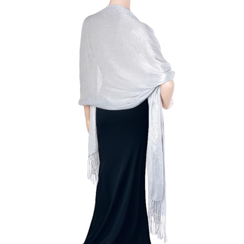Jmkcoz Women's Pashmina Shawls Wraps Scarf for Evening Dresses Bridal Bridesmaid Wedding Winter Large Warm Soft Silky Scarves (Silver)