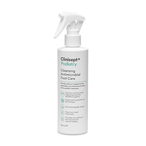 Clinisept Podiatry Spray 250ml - Hypochlorous Acid Spray - Alcohol-Free pH-Neutral Skin Cleanser for Visibly Clean Feet - Foot Care for Pre During & Post Procedure Hygiene - With Trigger Application