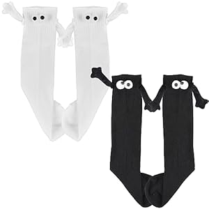 2 paar magnetische sokken voor koppels, hand in de hand, grappige cadeaus voor koppels in zwart en wit, Wit en zwart, Eén Maat