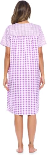 Image of Casual Nights Women's Snap - Front House Dress Short Sleeve Woven Housecoat Duster Lounger Robe with Pockets