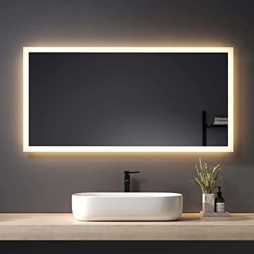 Heilmetz Badspiegel mit Beleuchtung 120x60cm, Badezimmerspiegel mit 3000K Warmweißes Licht und...