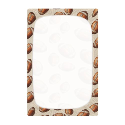 Image of Vintage American Football Beige Crib Sheets Soft Breathable Fitted Baby Crib Sheets Mattress Cover for Girls Boys, 52 inch x 28 inch x 9 inch