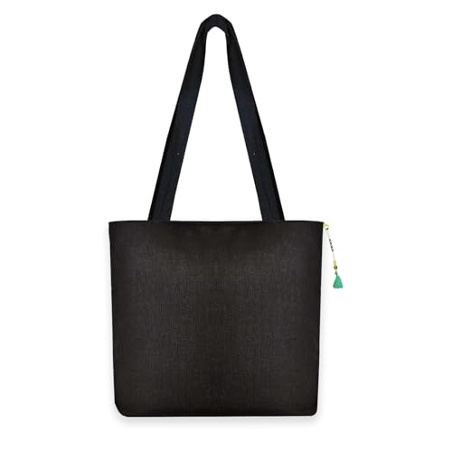 Image of Hand-Printed Tote Bag with Classical Design-Reusable, Zipper Closure For Women & Girls