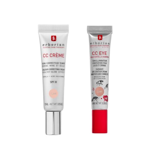 Erborian - CC Cream con Centella Asiática Clair 15 ml - Crema Correctora de Color + CC Eye Cream con Centella Asiática 10 ml - Ojo Tintado Iluminador e Hidratante
