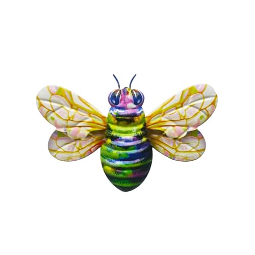 Samuliy Escultura artística de abeja de hierro – Arte de pared de abeja de hierro | Decoraciones colgantes vibrantes, arte de pared colorido para decoración de granja y jardín
