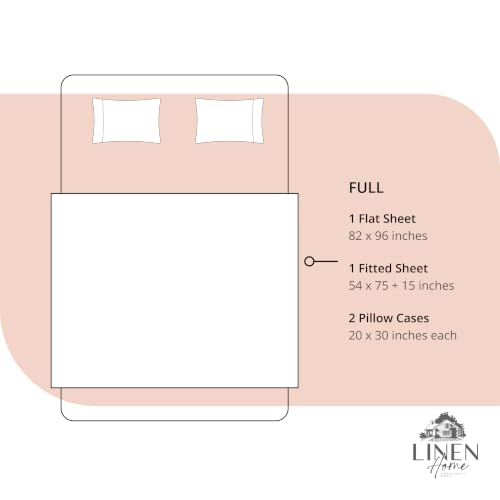 Image of Linen Home 100% Cotton Percale Sheets Full Size, Tropical Peach, Deep Pocket, 4 Pieces Set- 1 Flat, 1 Fitted and 2 Pillowcases, Crisp Cool and Long Staple Strong Bed Linen