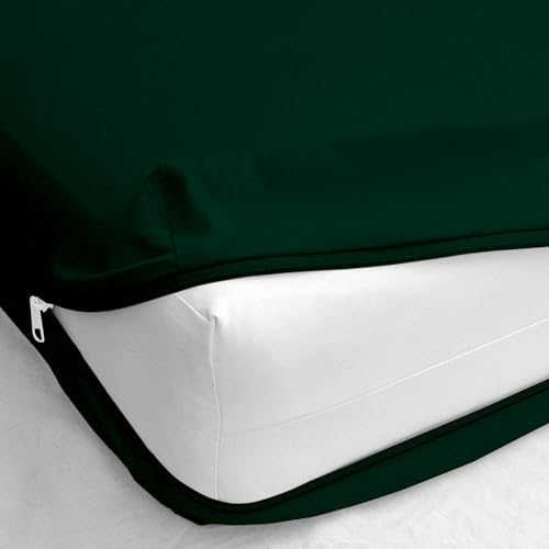 Sábana bajera con cremallera – Sábana bajera con cremallera completa de 14 pulgadas de profundidad – 600 hilos 100% algodón egipcio tejido satén con cremallera funda de colchón color verde azulado