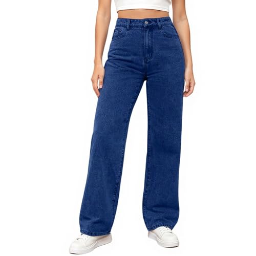 Straight Leg Jeans for Women High Waist Stretch Boyfriend Baggy Jeans Colored Wide Leg Jean Mom Denim Palazzo Pants