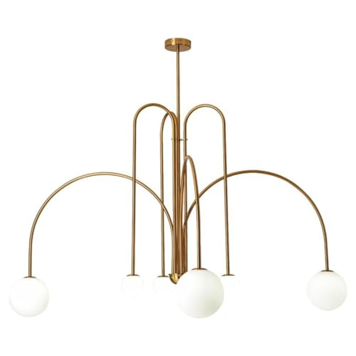 QZGTDMYG Lustre dourado moderno com globo de vidro fosco branco, lâmpadas G9 incluídas, 6 lâmpadas S