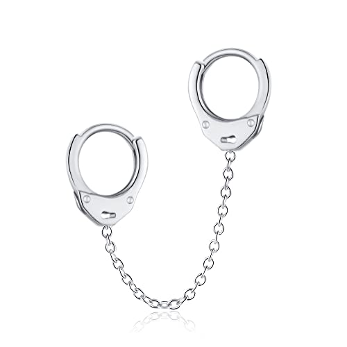 Minimalist Double Hoop Earrings for Women Girls Men Sterling Silver Pair Small Hoops Dangle Chain Drop Dangle Cartilage Second Hole Fashion Personalized Punk Jewelry 1 Piece