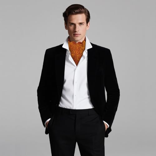 Image of DiBanGu 3PCS Ascot Ties for Men Wedding Jacquard Woven Silk Ascot Cravat for Men Cravat Tie and Pocket Square Set
