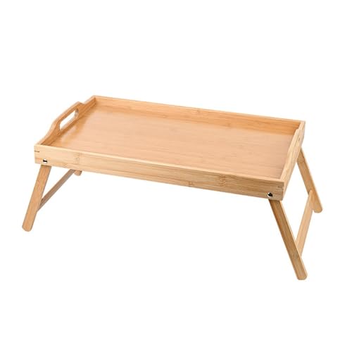 Yimisya Bamboo Folding Bed Table Tray with Folding Legs and Handles, Breakfast in Bed Tray, Foldable Snack Tray, Portable Lap Table for Laptop, Drawing, Working, Eating, Serving