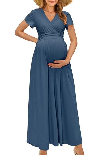 Image of OUGES Maternity Maxi Dress Wrap Baby Shower Pregnancy Dresses for Photoshoot Maternity Outfits Summer Clothes 2026