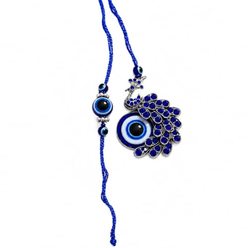 Image of eCraftIndia Designer Evil Eye Bhaiya Bhabhi Rakhi with Best Bro Ever Fridge Magnet, Blue Peacock Rakhi Set for Brother & Bhabhi, Raksha Bandhan Gift with Roli Chawal