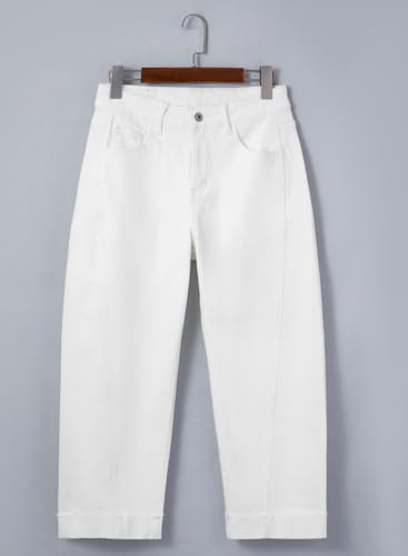 Image of Sidefeel Barrel Jeans for Women High Waisted Wide Leg Baggy Stretchy Trendy Raw Rolled Hem Capri Cropped Ankle Denim Pants