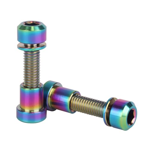 Image of Titanium Bolt M5x16 18 20mm with Washer Steerer Clamp Nut for Bicycle Stem Front Forking Lock Pack of 2 (Rainbow, M5x18mm)