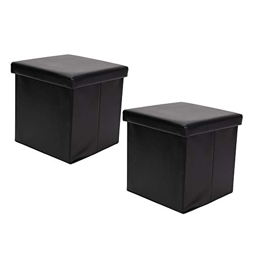BELARDO home Storage Ottoman Set, 15" Folding Storage Ottoman 2PCS with Padded Seat