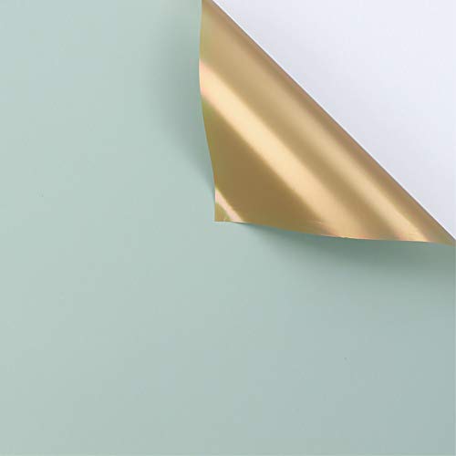 Double Sided Golden Flower Wrapping Paper Waterproof Gift Packaging Florist Bouquet Wraps, 20 Sheets 23.6X23.6 Inch (Green)