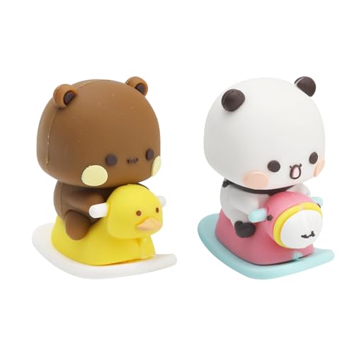 ZMDMAH Juego de 2 Figuras con Pompones de Bubu Dudu, Oso Panda, decoración de Coche Kawaii, Figura con Pompones, Adorno para Coche, Figuras de Osos Panda, Juguete para Regalo para niños