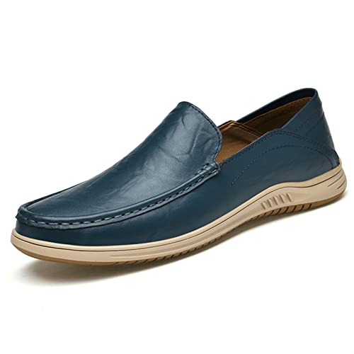 Mens Loafers Shoe Cowhide Stitching Details Round Toe Perforated Option Flat Heel Resistant Comfortable Wedding Slip On