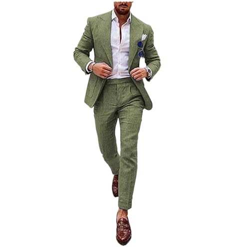 Men's Linen Suit Summer Formal Wedding Groom Wear Jacket& Pants