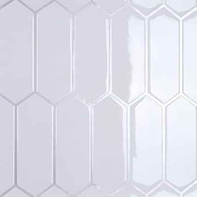 CRE8TIVE 4 Sheets White Long Hexagon Peel and Stick Backsplash - 12"x12" 3D Adhesive Stick on Tile Stickers for Kitchen, Bathroom, Laundry Room