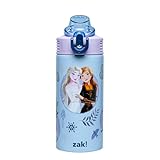Zak Designs Disney Frozen Sage Kids Water Bottle For School or Travel, 14oz Stainless Steel Water Bottle With Straw, Handle, and Leak-Proof, Pop-Up Spout Cover (Anna & Elsa)