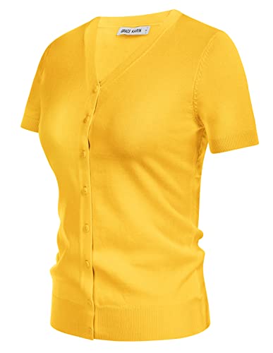 Yellow Cardigan For Women Summer Lightweigth V Neck Knit Cropped Cardigan Sweater(Yellow Short Sleeve,Xl) #TOP1