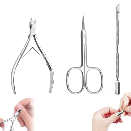 3 Piezas Alicates Cuticulas Acero Inoxidable, Empujador de Cuticulas