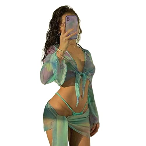 Maillot de bain froncé avec couverture tricoté 4 pièces pour femme