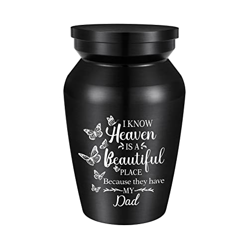 Small Urns for Human Ashes Aluminium Mini Keepsake Urn Butterflies Small Cremation Urns for Ashes Memorial Ashes Keepsake-I Know Heaven is A Beautiful Place Because They Have My Dad