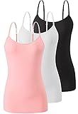 Air Curvey 3 Pack Camisole Tops for Women Built in Bra Adjustable Spaghetti Strap Soft Cotton...