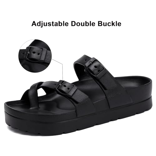 SOSOWHLTE Womens Platform Sandals Adjustable Buckle Summer Arch Support Cushion Slides Woman Lightweight Thick Soles Flat Shoes3
