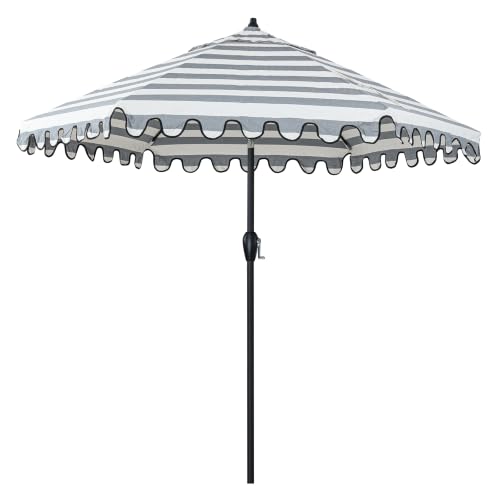 Tempera 9ft Striped Patio Umbrellas with Scallop Outdoor Umbrellas with Crank & Pust Button Tilt High Color-Fastness Canopy | Best for Deck Balcony Garden Lawn & Pool