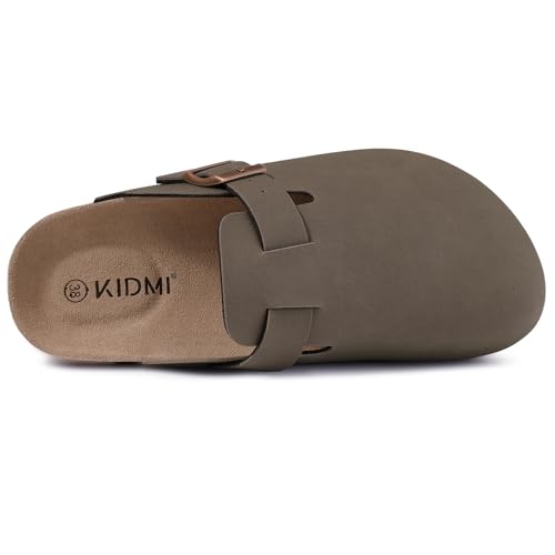 Image of KIDMI Unisex Vegan Suede Clogs Leather Mules Womens Mens Cork Footbed Potato Shoes with Arch Support, Brown, Size 41