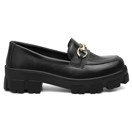 Mocassim Tratorado Feminino Sapato Oxford Blogueira Casual Cor:Preto;Tamanho:35;Gênero:Feminino