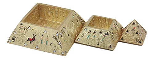 Ebros Egyptian Golden Pyramid Of The Gods And Deities Stackable Jewelry Box Statue Etched With Ancient Egyptian Hieroglyphs And Mirrors Pyramid Sculptural Decor #TOP4
