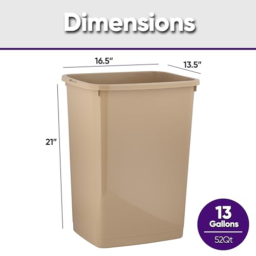 Image of Superio Large Kitchen Trash Can 13 Gallon, 52 Qt Waste Bin for Kitchen, Garage, Indoor and Outdoor Trash Can (6, Beige)