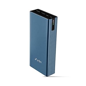 URBN 20000 mAh 20W Super Fast Charging Metal Power Bank | Type C PD (Input& Output) QC 3.0 Dual USB Output Two-Way Fast Charging Type C Cable Included -Blue