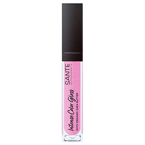 Sante Cosmética natural de labios con acabado brillante, manteca de karité para labios cuidados, brillo intenso de color intenso, n.º 05 Dazzling Rose, 1 x 5,3 ml