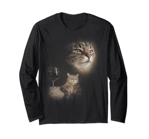 Funny Cat and Wine Art Cats Drinking Oddly Specific Meme Long Sleeve T-Shirt