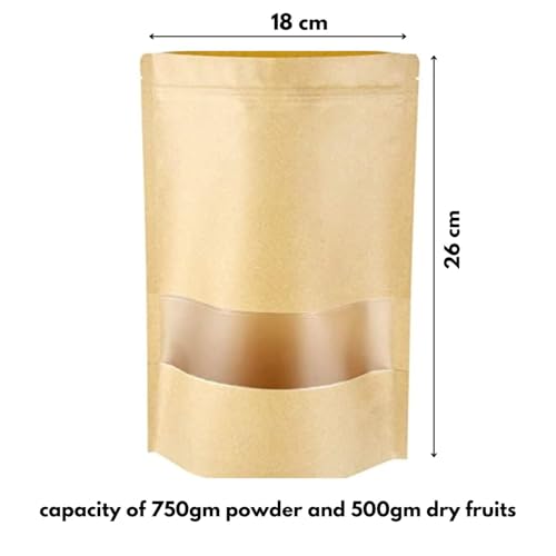Image of ESKO Stand Up Ziplock Pouch - Reusable, Airtight Kraft Paper Storage Pouch - 7.09 X 7.09 X 10.24 Inch (Pack Of 25)