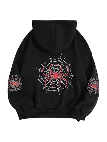 WDIRARA Boy's Spiderweb Graphic Zip Up Hoodie Long Sleeve Hooded Sweatshirt Top