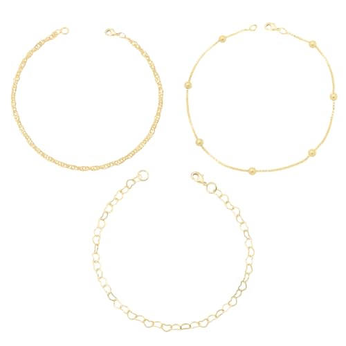 Kit 3 Pulseiras Coração Bolinha Singapura Folheadas Douradas Premium Conjunto Par Feminino Dourado