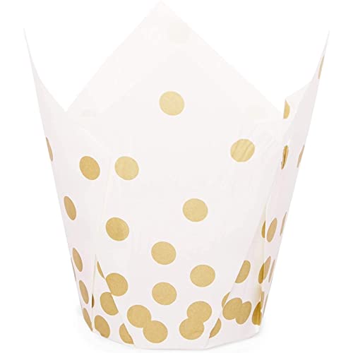 150 Pack Gold Polka Dot Muffin And Tulip Cupcake Liners For Baking And Decor (White, 3.35 X 3.5 Inches) #TOP3