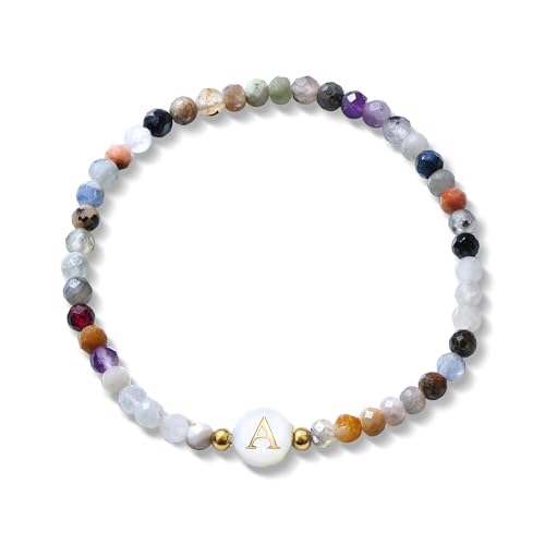 BodyBonita Bracelet Elastique en Pierre Naturelle Bracelet Personnalisé avec Initiales Perles Imitation Nacre et Lettres de A Bijoux Bracelets pour Homme et...