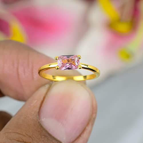 Morganite Gemstone Band For Girls/Solitaire Stacked Rings For Woman / 925 Sterling Silver Ring / 4X6 Mm (Silver, 5.5) #TOP3